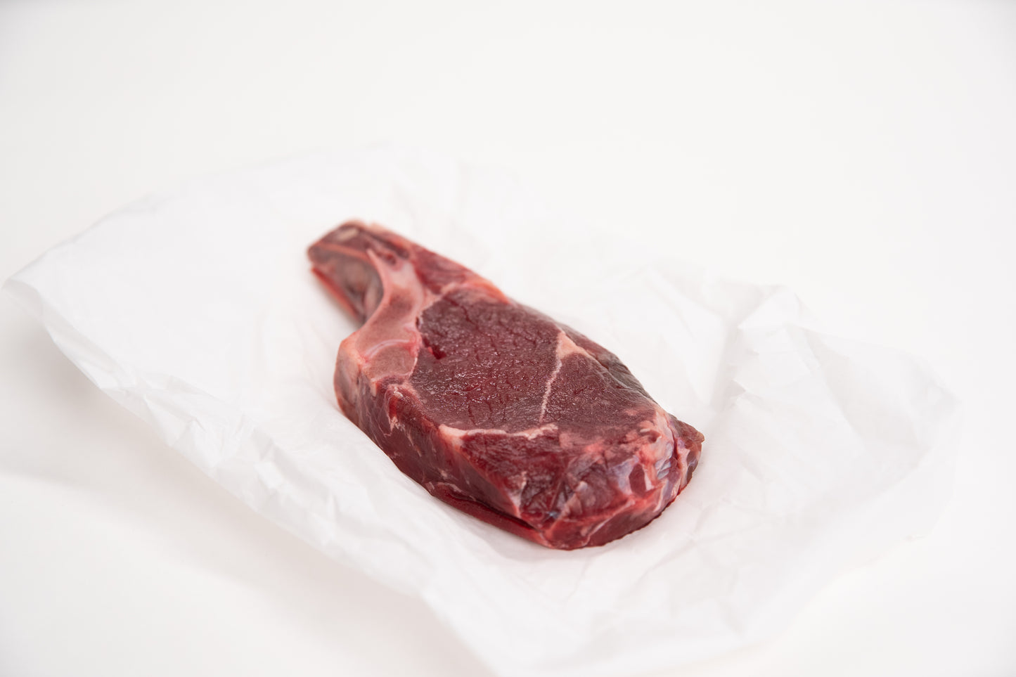 Raw elk steak on a white background